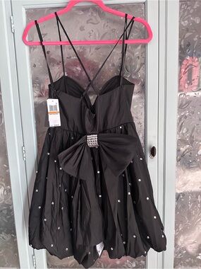 Black Embellished Mini Dress with Statement Bow